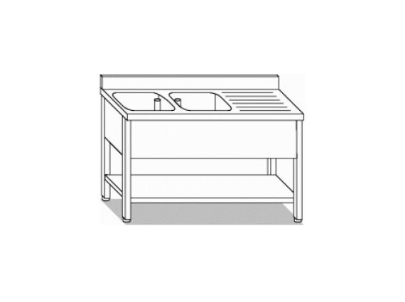Lavello inox due vasche gocc/ripiano cm.140 - 200.